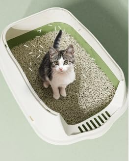 Cat Litter Box Cat Litter Tray with Lid Covered Large with Fully Enclosed Litter Pan Cat Toilet Cat Litter Tray with Cover Scoop