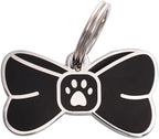 Two Tails Bowtie Pet ID Tag, Personalized Dog Name Tag with Custom Engraving, Stylish Collar Charm for Dogs & Puppies, Durable Brass with Silver Plating, Cute Pet Accessory for Collars & Harnesses