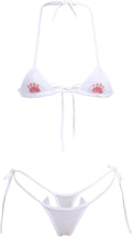 ABAFIP Womens Cute Kawaii Anime Cat Kitten Lingerie set Micro Bikini Strappy Tiny Bra Mini Panty Extreme Swimsuit
