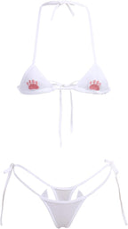 ABAFIP Womens Cute Kawaii Anime Cat Kitten Lingerie set Micro Bikini Strappy Tiny Bra Mini Panty Extreme Swimsuit
