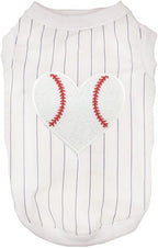 Petitebella Baseball Heart Puppy Dog Shirt (White/Blue Stripes, XX-Large)