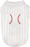 Petitebella Baseball Heart Puppy Dog Shirt (White/Blue Stripes, Medium)