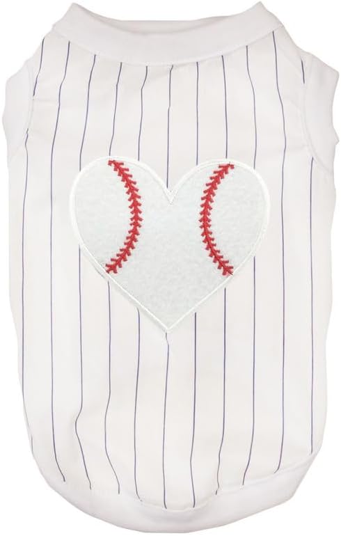 Petitebella Baseball Heart Puppy Dog Shirt (White/Blue Stripes, X-Large)