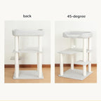 Cat Tree Tower Wooden 37.4''(95 cm), Large Cat Tree with Jump Platform & Play Ball for Indoor Cats, Ideal Cat's Climbing Frame & Playhouse (Linen Fabric Light Grey)