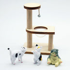 1/12 Scale Accessories Cat Figurines Sets which Including Blue Litter Box,Climbing Tree and 3 Cats - Mini Resin Animals for Dollhouse Decoration and Miniatures Cake Topper