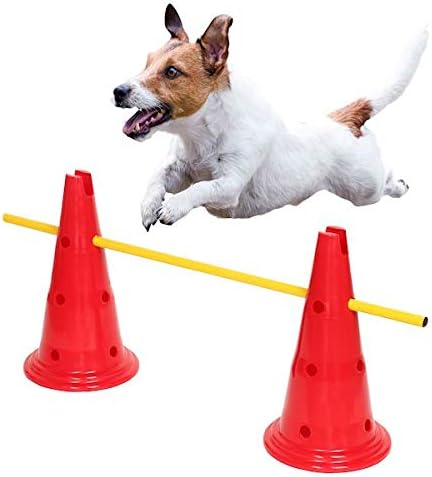 Etna Dog Agility Hurdle Set - 6 Canine Obedience Training Exercise Cones with 3 Collapsible Metal Bars - Adjustable Height