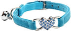 CHUKCHI Pink Soft Velvet Safe Cat Adjustable Collar with Crystal Heart Charm and Bells 8-11 Inches (Blue)