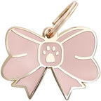 Two Tails Bow Pet ID Tag, Personalized Dog Name Tag with Custom Engraving, Cute Gold Bow Charm for Dogs & Puppies, Durable Brass with Gold Plating, Stylish Pet Accessory for Collars & Harnesses
