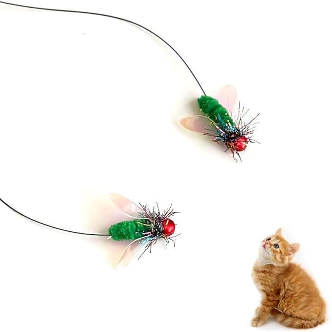 Cat Feather Toys - 2 Pcs Handmade Simulation Flies – Durable Cat Toy Wand Refills - Interactive Kitten Teaser Wand Attachments - Cat Toys Replacement for Cat Kitten Wand