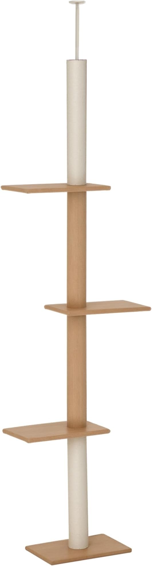 PawHut Floor-to-Ceiling Cat Tree Cat Climbing Tower with Sisal-Covered Scratching Posts Natural Cat Tree Activity Center for Kittens Cat Tower Furniture, Light Brown