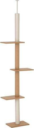 PawHut Floor-to-Ceiling Cat Tree Cat Climbing Tower with Sisal-Covered Scratching Posts Natural Cat Tree Activity Center for Kittens Cat Tower Furniture, Light Brown