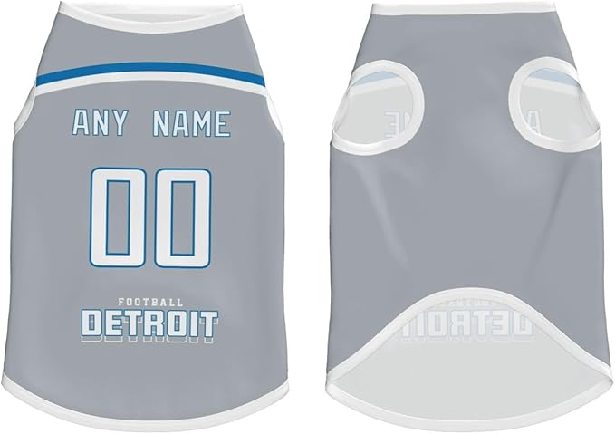 Detroit Custom Pet Jersey Dog Clothes Jersey Various Sizes Customized Any Name & Number for Small & Middle and Big Dogs