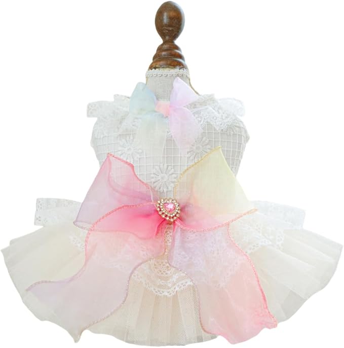 Fashion Sweet Puppy Dog Blingbling Princess Skirt Pet Dog Lace Cake Camisole Tutu Dress D-Pink XS