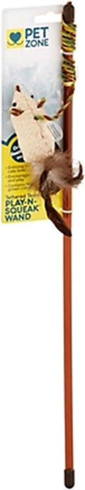 Pet Zone Play-N-Squeak Tether Teaser Wand Cat Toy with Real Mouse Sound