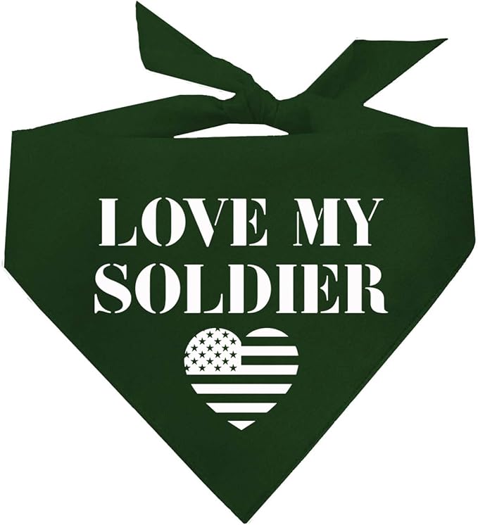 Love My Soldier Dog Bandana | 100% Cotton Adjustable Triangle | Made in USA | Army | Militray | Homecoming |Dark Green, One Size (89)