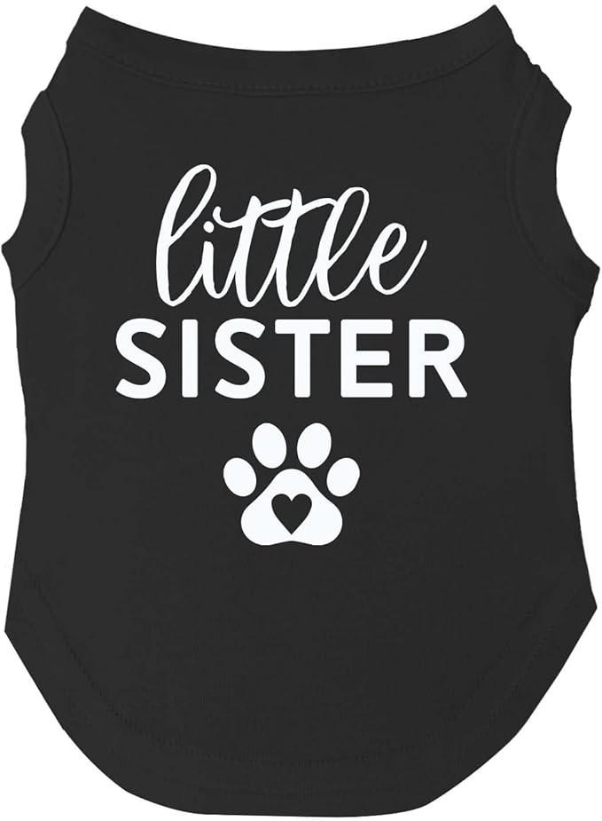 Little Sister Heart Paw Dog Tee Shirt Sizes for Puppies, Toys, and Large Breeds (Black, 2X-Large 218sis)