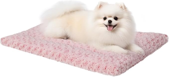 Washable Dog Bed Mat Crate Pad Soft Fluffy Pet Kennel Beds Dog Sleeping Mattress for Large Jumbo Medium Small Dogs, 29 x 18 Inch, Pink