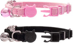 BINGPET Cat Collar Breakaway with Bell, Pack of 2 Heart Bling Collar Safety with Soft Velvet Adjustable for Kittens