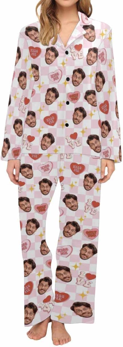 Artsadd Personalized Pajamas with Faces for Women Men Custom Christmas Pajamas Gifts for Family Couple, Funny Photo Pjs