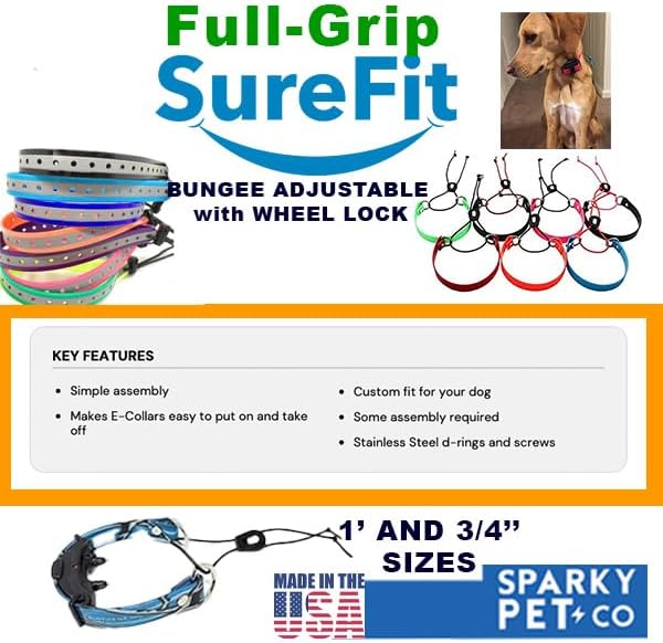Sparky Pet Co - Surefit ECollar Strap - Bungee Dog Collar - Waterproof - Adjustable - Secure Nexus Wheel Lock - for Electronic Training & Invisible Fence Systems - 3/4" (Yellow Camo)