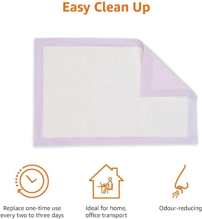 Amazon Basics Cat Pee Pads, Super Absorbent, Odor Control, Universal Fit for Litter Box, Disposable, Multi-Cat, Unscented, Purple and White, 20 Count