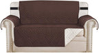 H.VERSAILTEX Reversible Loveseat Cover Furniture Protector Anti-Slip Water Resistant 2 Inch Wide Elastic Straps Couch Covers Pets Kids Fit Sitting Width Up to 46"(Love Seat: 75" x 90", Brown/Beige)