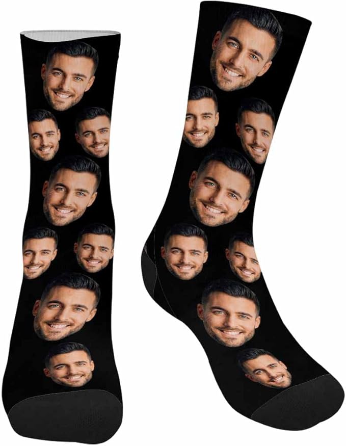 MyPupSocks Custom Personalized Photo Pet Face Socks, Cat and Dog Tracks Paws Bones Crew Socks with Picture for Men Women