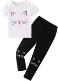 4-8T Toddler Girl Clothes Cat face print Short Sleeve Top+Pants Outfits Girl Spring and summer 2-Piece Set