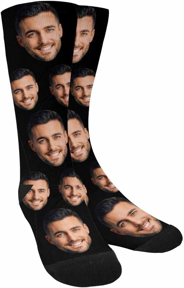 MyPupSocks Custom Personalized Photo Pet Face Socks, Cat and Dog Tracks Paws Bones Crew Socks with Picture for Men Women