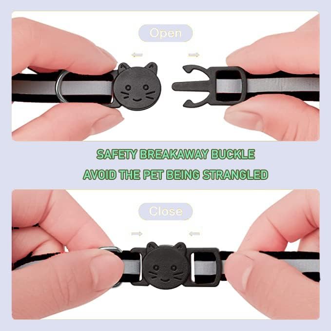 2 Pack Cat Collars Quick Release Reflective Kitten Collar with Bell & Safety Release (Black)