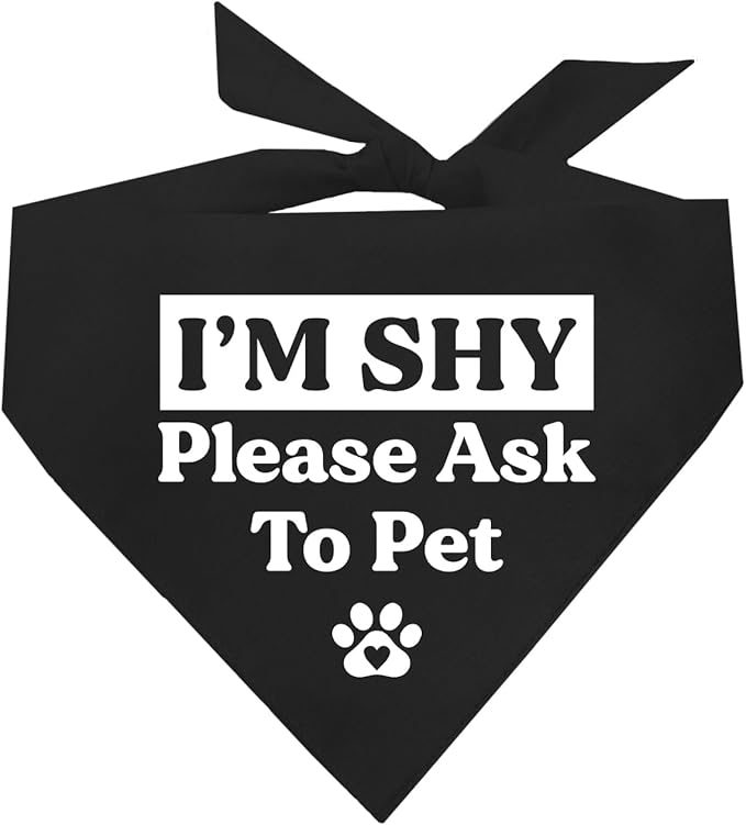 I'm Shy Please Ask to Pet Dog Bandana (Black, OS 590)