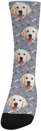 MyPupSocks Custom Personalized Photo Pet Face Socks, Cat and Dog Tracks Paws Bones Crew Socks with Picture for Men Women