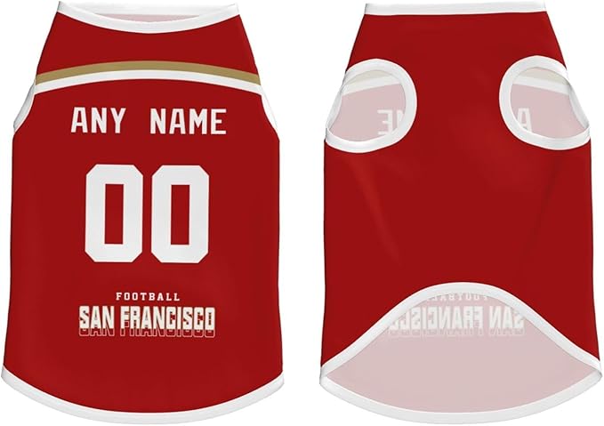 San Francisc0 Custom Pet Jersey Dog Clothes Jersey Various Sizes Customized Any Name & Number for Small & Middle and Big Dogs
