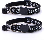 Reflective Cat Collars Breakaway with Bell 2-Pack Girl Boy Pet Kitten Collar with Star Moon Patetrn Adjustable 7.5-12.5 Inch (Black)
