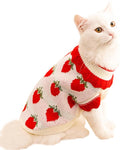 ANIAC Strawberry Turtleneck Cat Sweater Warm Knitted Small Dog Clothes for Girls Boys Autumn Winter Puppy Outfit Cold Weather Pet Knitwear for Chihuahua Yorkie Poodle (Red Strawberry, X-Small)
