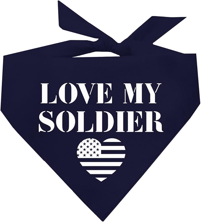 Love My Soldier Dog Bandana | 100% Cotton Adjustable Triangle | Made in USA | Army | Militray | Homecoming |Navy, One Size (89)