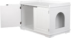 ZENY Wooden Cat Litter Cabinet, Hidden Litter Box Enclosure, Modern Storage Bench with Divider, Fit Most Boxes - White
