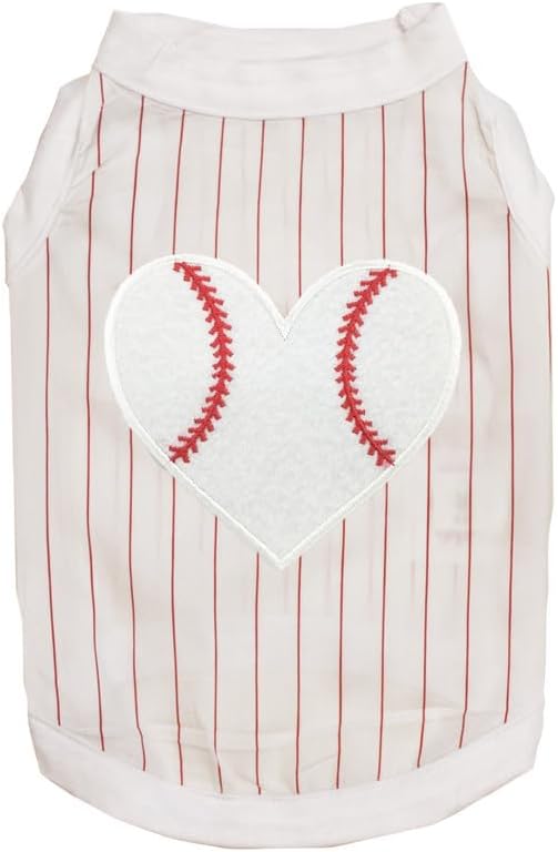 Petitebella Baseball Heart Puppy Dog Shirt (White/Red Stripes, XX-Large)