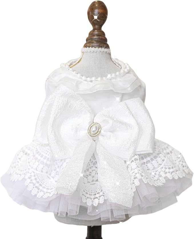 Fashion Sweet Puppy Dog Blingbling Princess Skirt Pet Dog Lace Cake Camisole Tutu Dress E-White-1 S