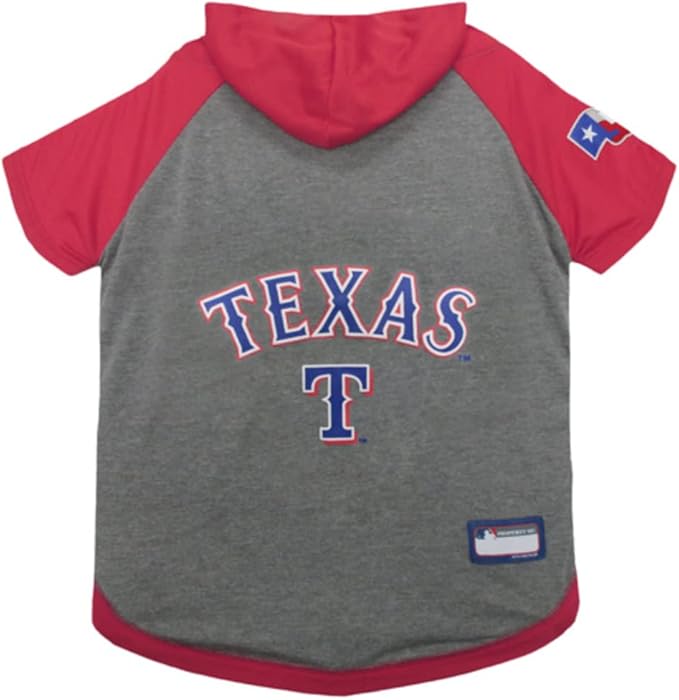 MLB Hoodie Shirt for Dogs & Cats - Texas Rangers Dog Hooded T-Shirt, Small. - MLB Team Color Hoody Vest for Baseball Fans