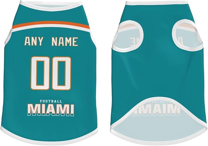 Miami Custom Pet Jersey Dog Clothes Jersey Various Sizes Customized Any Name & Number for Small & Middle and Big Dogs
