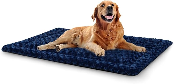 Washable Dog Bed Mat Reversible Dog Crate Pad Soft Fluffy Pet Kennel Beds Dog Sleeping Mattress for Large Jumbo Medium Small Dogs, 41 x 27 Inch, Blue