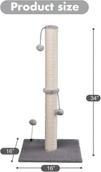 MECOOL 34“ Tall Cat Scratching Post Premium Basics Kitten Scratcher Sisal Scratch Posts Trees with Hanging Ball for Indoor Cats, Gray