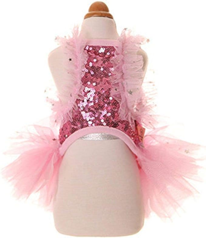Fashion Sweet Puppy Dog Blingbling Princess Skirt Pet Dog Lace Cake Camisole Tutu Dress Pink Large