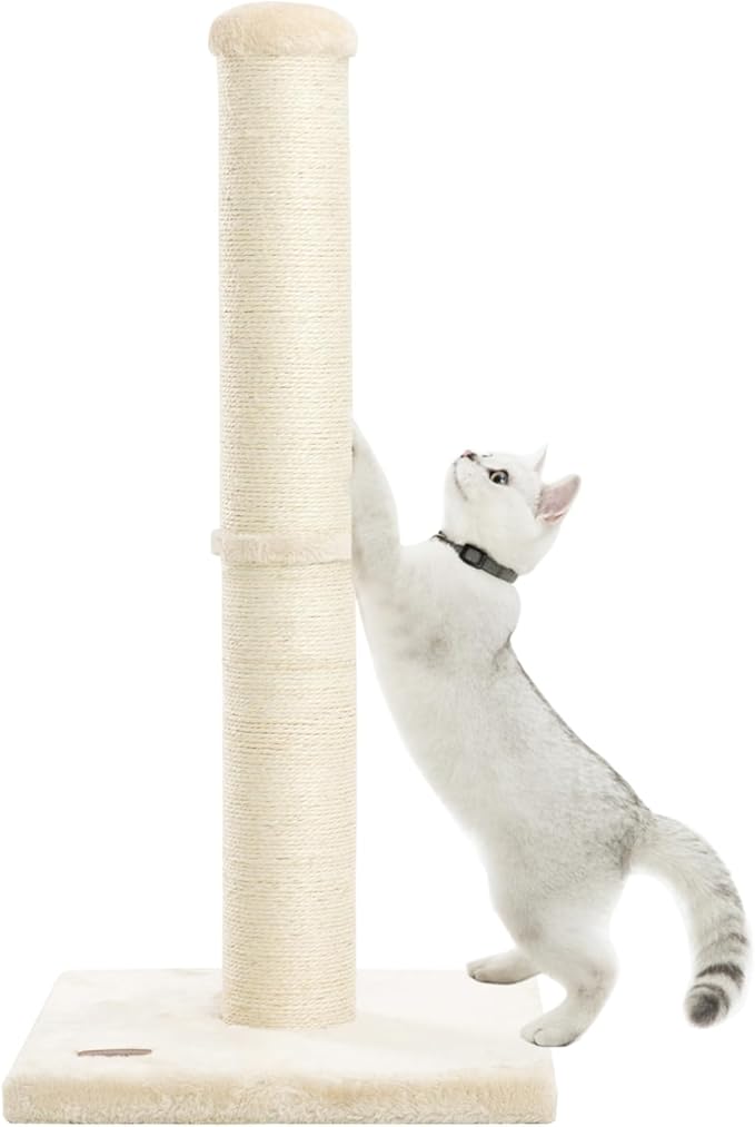 34inch Cat Scratching Post with Natural Sisal Rope 4.3Inch Large Diameter Scratcher Post Tree for Indoor Cats Beige
