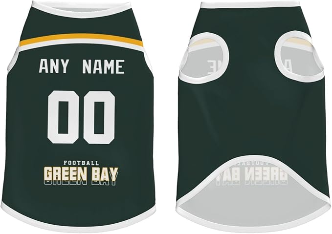 Green Bay Custom Pet Jersey Dog Clothes Jersey Various Sizes Customized Any Name & Number for Small & Middle and Big Dogs