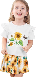 Akyzic Little Girl Skirt Outfit Two Piece Spring Summer Outfit Butterfly Dress Cat Print Skirt Toddler Girl Outfit Set