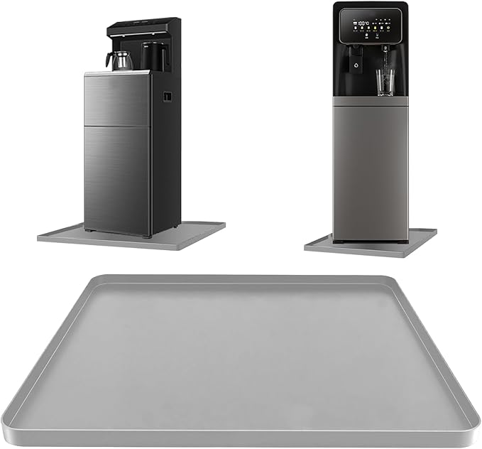 Water Cooler Mat, 24x16x0.8 Inch Non-Slip Thick Under Water Dispenser Silicone Mat With Raised Edges, Leak-Proof Air Conditioner Drip Pan For Carpet Floor Protection, Grey