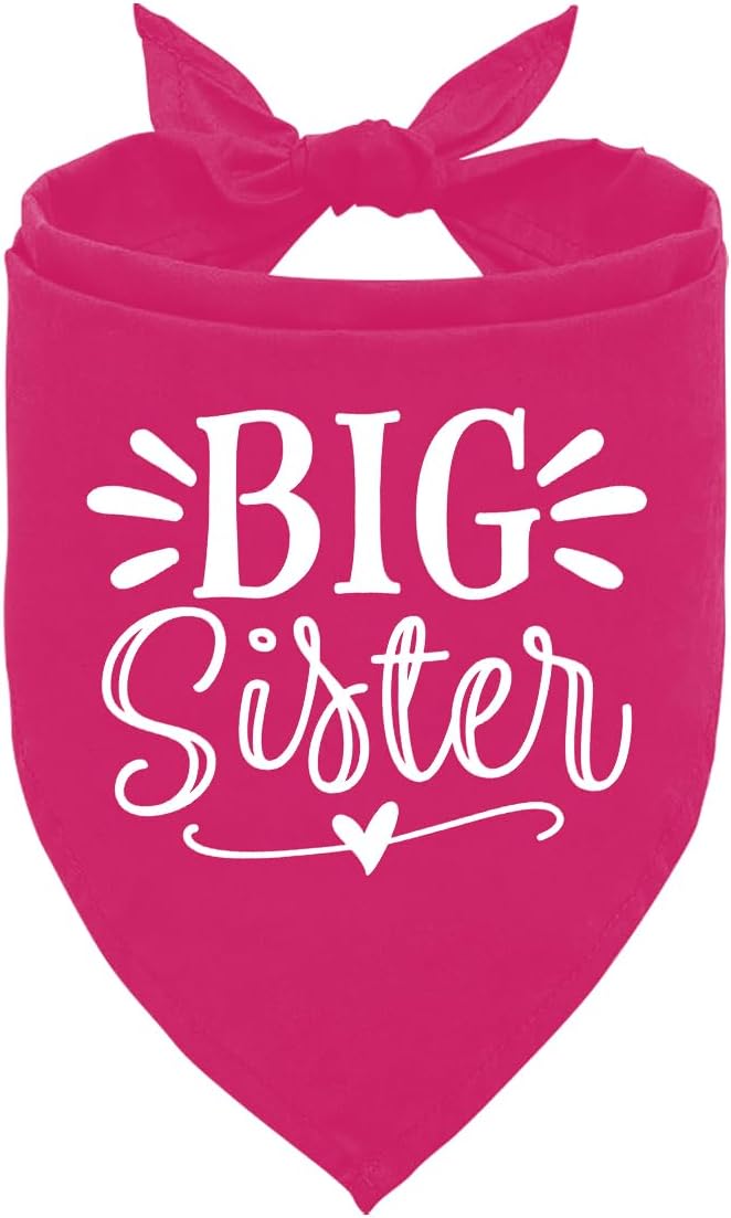 Big Sister Dog Bandana, Deep Pink Dogs Scarf Accessories, Pet Triangle Scarf, Pet Bandana for Large Dogs, Baby Announcement Dog Bandanas (L)