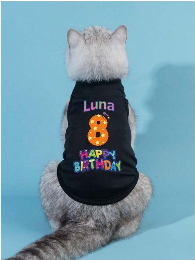 Custom Dog Birthday Shirt,Personalized Pet Apparel Print with Name Age Number,Pet Birthday Outfit,Lightweight Breathable Cotton Vest for Small Medium Large Dogs Cat (Black, 7X-Large)